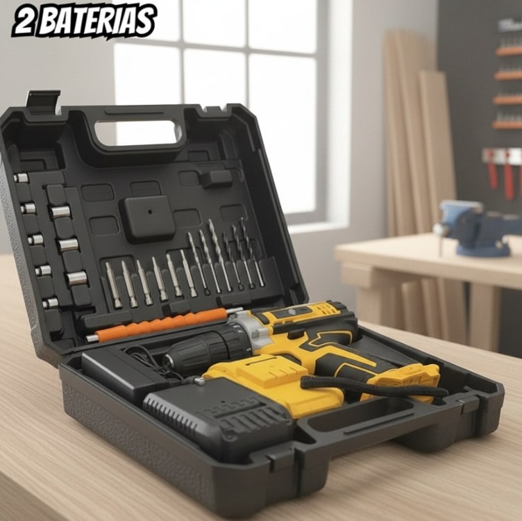 Parafusadeira Furadeira Impacto Sem Fio 21v 2 Bateria 2.000mah Bivolt Kit Chave Completo Com Maleta Brocas Chaves Devilprex Dpx-6781